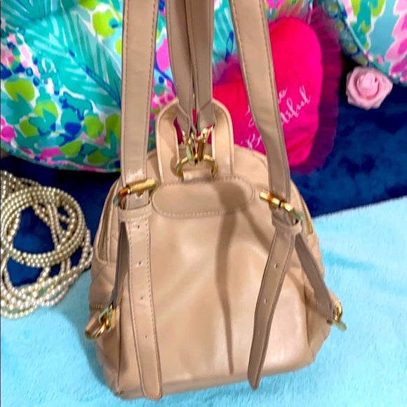 bebe quilted tan with gold hardware mini backpack - Picture 6 of 16
